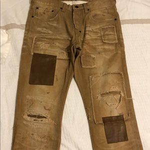PRPS Beige “Demon” patch Mens jeans 32L 33W